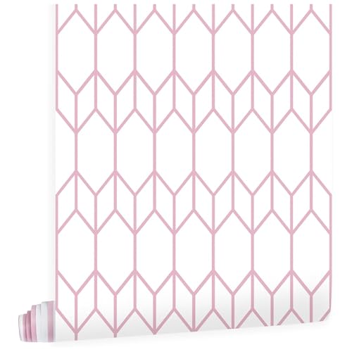ConCus-T Tapete mit rosa Streifen, strukturiertes geometrisches Kontaktpapier, selbstklebendes Vinyl für Badezimmer, Wohnzimmer, Schlafzimmer, Küche, Wandschränke, 44,5 x 300 cm von Concus-T