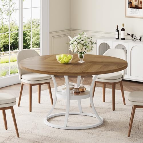 Condemo Runder Esstisch für 4-6, 119,4 cm Holz-Esszimmertisch mit Ablage, Bauernhaus-Küchentisch mit Metallfuß, großer runder Tisch für Zuhause, Hellbraun & Weiß, keine Stühle Condemo Runder Esstisch für 4-6, 119,4 cm Holz-Esszimmertisch mit Ablage, Bauernhaus-Küchentisch mit Metallfuß, großer runder Tisch für Zuhause, Hellbraun & Weiß, keine Stühle von Condemo