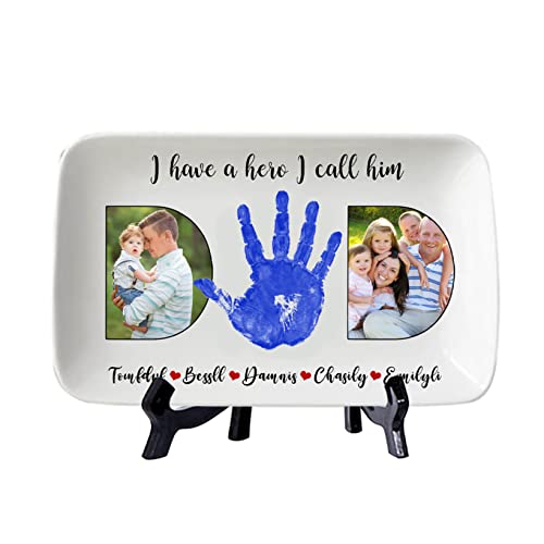 Personalisierte Daddy's Grillplatte mit Kindernamen Foto DIY Handabdruck Servierplatte Familie BBQ Teller Vatertag Zuhause Display Platte für Papa Opa Ihn (DIY Handabdruck Grillplatte - 11) von Condlin