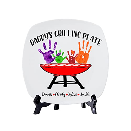 Personalisierte Daddy's Grillplatte mit Kindernamen Kinderkunst DIY Handabdruck Servierplatte Familie BBQ Teller Vatertag Zuhause Display Platte für Papa Opa Ihn (DIY Handabdruck Grillplatte - 4) von Condlin