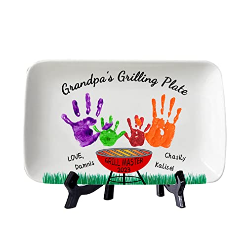Personalisierte Daddy's Grillplatte mit Kindernamen Kinderkunst DIY Handabdruck Servierplatte Familie BBQ Teller Vatertag Zuhause Display Platte für Papa Opa Ihn (DIY Handabdruck Grillplatte - 5) von Condlin