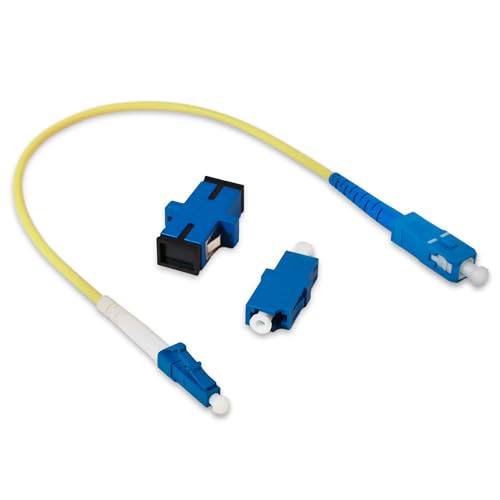 Conectra® - Glasfaserkabel Set mit passenden Adaptern | LC/UPC auf SC/UPC | Farbe Gelb | OS2 | Singlemode | Simplex | ideal für FTTH Heimnetzwerke (Länge 25 cm) von Conectra