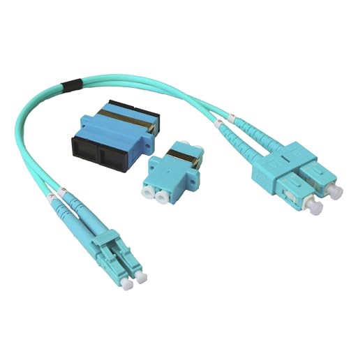 Conectra® - Glasfaserkabel Set mit passenden Adaptern | LC/UPC auf SC/UPC | Farbe Aqua | OM3 | Multimode | Duplex | ideal für FTTH Heimnetzwerke (Länge 25 cm) von Conectra