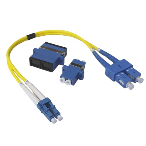 Conectra® - Glasfaserkabel Set mit passenden Adaptern | LC/UPC auf SC/UPC | Farbe Gelb | OS2 | Singlemode | Duplex | ideal für FTTH Heimnetzwerke (Länge 25 cm) von Conectra