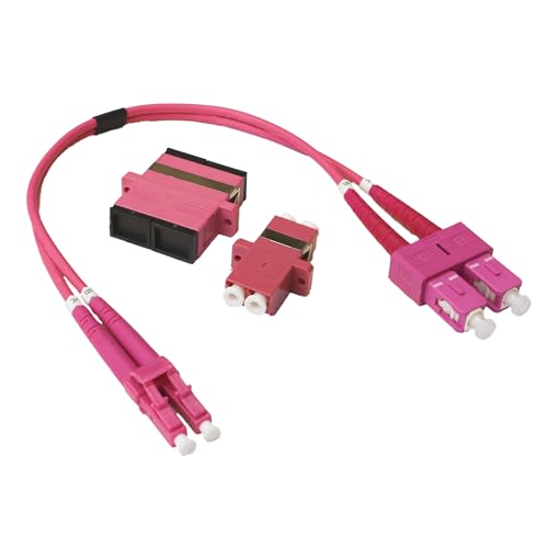 Conectra® - Glasfaserkabel Set mit passenden Adaptern | LC/UPC auf SC/UPC | Farbe Magenta | OM4 | Multimode | Duplex | ideal für FTTH Heimnetzwerke (Länge 25 cm) von Conectra