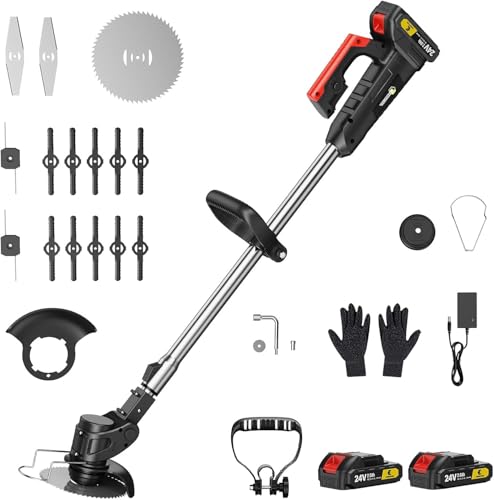 CONENTOOL 600W Akku Rasentrimmer Mit 2X 2000mAh Akku, 24 V Rasenkantenschneider mit 4 Arten von Schneidklingen, 8500rpm/min Freischneider Black (Black) (2025) von Conentool