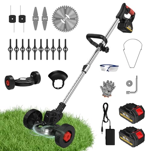 CONENTOOL Akku Rasentrimmer 21V Elektrischer Rasentrimmer Mit 4.0AH Akku Leichter Freischneider Trimmer Elektro-Trimmer Gartenkantenfräser mit 3 Arten Klingen für Garten, Hof (2025) von Conentool