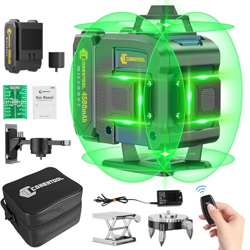 CONENTOOL Kreuzlinienlaser, 4x360° Grün Selbstnivellierend Laser Wasserwaage, 16 Line Selbstnivellierend Linienlaser, 2x4500mAh Akku mit Typ-C Ladeanschluss, Fernbedienung, für Innenbereich Baustelle von Conentool