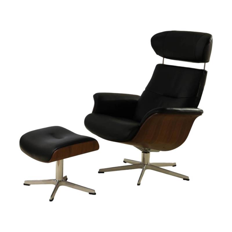Sessel Time Out 6003 Leder 2514 89 Fantasy Black Schwarz Sitzschale Walnuss Fuß ... von Conform