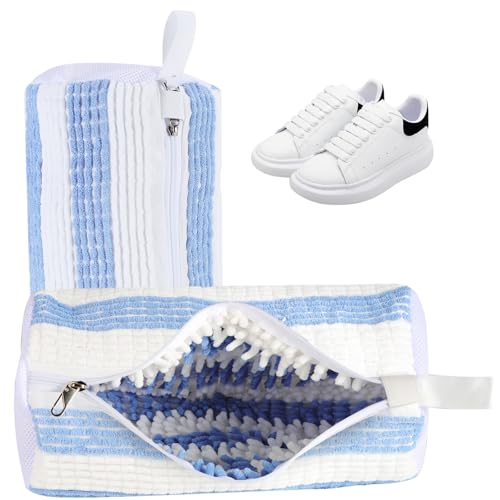 Cong.Lai 2er-Pack Schuhwaschbeutel Waschmaschine - Wiederverwendbarer - Robuster Wäschesack 40x20cm mit Reißverschluss - Perfekt für Schuhschutz(Blau + Weiß) von Cong.Lai
