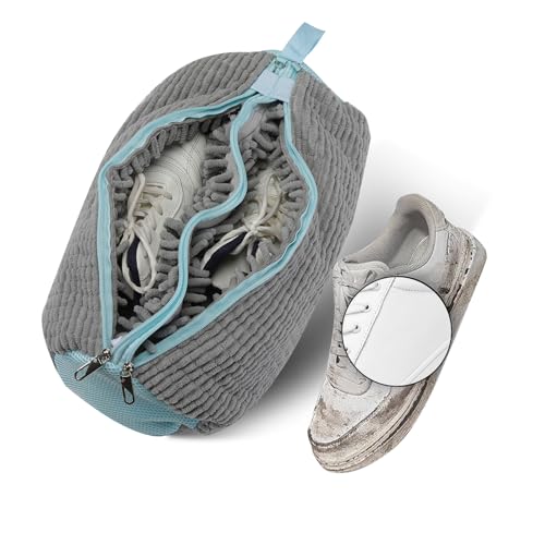 Cong.Lai Schuhwaschbeutel Waschmaschine Premium: Doppel -Reißverschluss Doppeltaschen Schuhbeutel - Gepolsterter Schutzbeutel für optimale Reinigung beim Waschen Sowie Schutz und Pflege der Schuhe von Cong.Lai