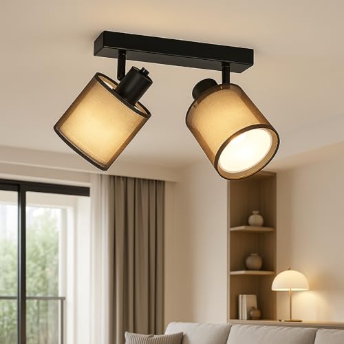 CongShine Deckenleuchte Deckenstrahler 2 Flammig Flur - Deckenlampe Schwarz Deckenspot Vintage E14 Schwenkbar 350° Lampe Decke Wandlampe MAX30W Stoff Warmweiß für Wohnzimmer Küche von CongShine