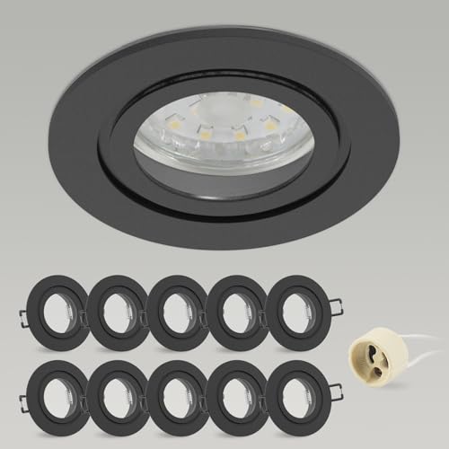 CongShine Einbaustrahler GU10 Einbaurahmen Aluminium Schwarz, IP44 Badezimmer Rahmen Spot Einbauspots Rund Flach 68mm lochmass inkl GU10 Fassung für LED Halogen Einbauleuchten Dcekenspot, 10Pack CongShine Einbaustrahler GU10 Einbaurahmen Aluminium Schwarz, IP44 Badezimmer Rahmen Spot Einbauspots Rund Flach 68mm lochmass inkl GU10 Fassung für LED Halogen Einbauleuchten Dcekenspot, 10Pack von CongShine