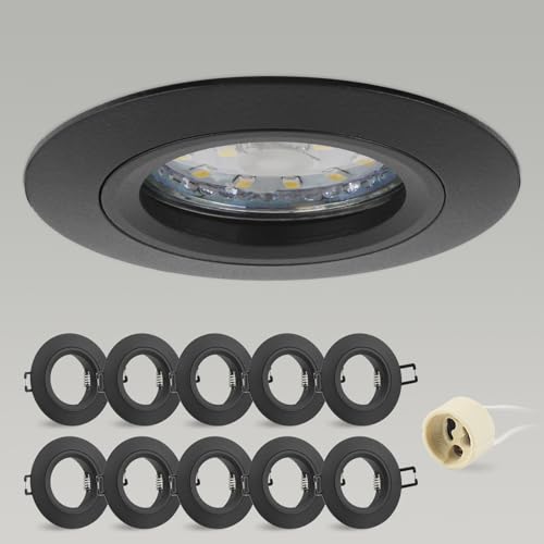 CongShine Einbaustrahler GU10 Einbaurahmen Aluminium Schwarz, Rahmen Spot Einbauspots Matt Rund Flach 68mm lochmass inkl GU10 Fassung für LED Halogen Einbauleuchten Dcekenspot 230V, 60-70mm 10Pack CongShine Einbaustrahler GU10 Einbaurahmen Aluminium Schwarz, Rahmen Spot Einbauspots Matt Rund Flach 68mm lochmass inkl GU10 Fassung für LED Halogen Einbauleuchten Dcekenspot 230V, 60-70mm 10Pack von CongShine