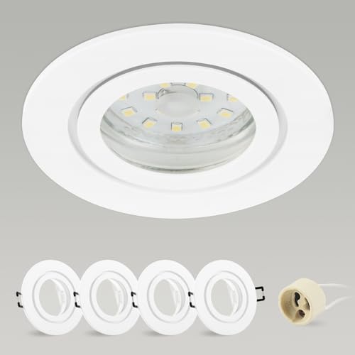 CongShine Einbaustrahler GU10 Einbaurahmen Aluminium Weiß, IP44 Badezimmer Rahmen Spot Einbauspots Rund Flach 68mm lochmass inkl GU10 Fassung für LED Halogen Einbauleuchten Dcekenspot, 60-75mm 4Pack CongShine Einbaustrahler GU10 Einbaurahmen Aluminium Weiß, IP44 Badezimmer Rahmen Spot Einbauspots Rund Flach 68mm lochmass inkl GU10 Fassung für LED Halogen Einbauleuchten Dcekenspot, 60-75mm 4Pack von CongShine