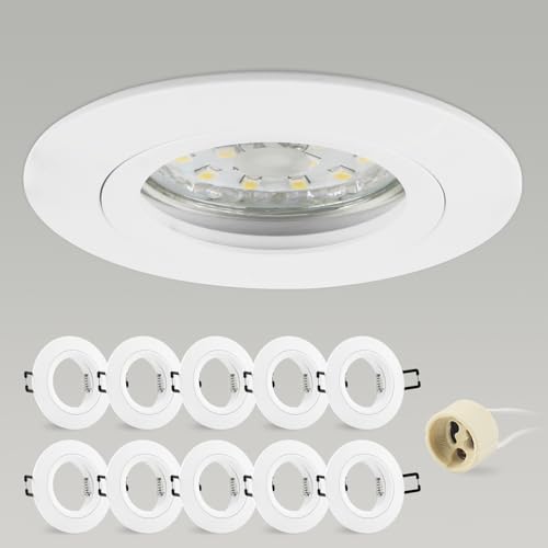 CongShine Einbaustrahler GU10 Einbaurahmen Aluminium Weiß, Rahmen Spot Einbauspots Matt Rund Flach 68mm lochmass inkl GU10 Fassung für LED Halogen Einbauleuchten Dcekenspot 230V, 60-70mm 10Pack CongShine Einbaustrahler GU10 Einbaurahmen Aluminium Weiß, Rahmen Spot Einbauspots Matt Rund Flach 68mm lochmass inkl GU10 Fassung für LED Halogen Einbauleuchten Dcekenspot 230V, 60-70mm 10Pack von CongShine