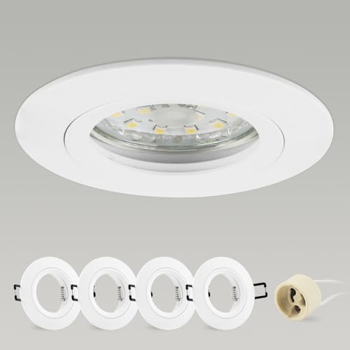 CongShine Einbaustrahler GU10 Einbaurahmen Aluminium Weiß, Rahmen Spot Einbauspots Matt Rund Flach 68mm lochmass inkl GU10 Fassung für LED Halogen Einbauleuchten Dcekenspot 230V, 60-70mm 4Pack CongShine Einbaustrahler GU10 Einbaurahmen Aluminium Weiß, Rahmen Spot Einbauspots Matt Rund Flach 68mm lochmass inkl GU10 Fassung für LED Halogen Einbauleuchten Dcekenspot 230V, 60-70mm 4Pack von CongShine