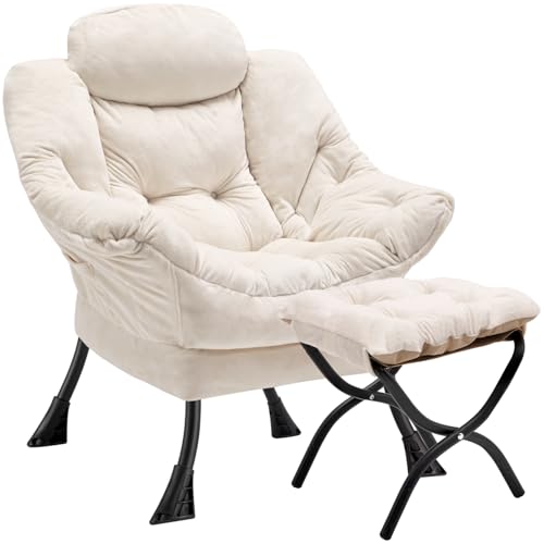 Congermom Lazy Chair mit klappbarem Ottomane, Freizeit-Sofasessel, weicher Stoff, Sessel mit Armlehnen und Seitentaschen, Lesesessel mit Fußstütze für Wohnzimmer, Schlafzimmer, Büro (Plüsch-Beige) Congermom Lazy Chair mit klappbarem Ottomane, Freizeit-Sofasessel, weicher Stoff, Sessel mit Armlehnen und Seitentaschen, Lesesessel mit Fußstütze für Wohnzimmer, Schlafzimmer, Büro (Plüsch-Beige) von Congermom