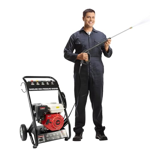 Benzin Hochdruckreiniger 2200 PSI, 7,5PS Haute Pression Benzinmotor Flächenreiniger mit 5 Düsenaufsätze für Reinigung Decks, Höfen, Gehwegen, etc von Coniaio