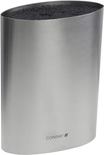 Coninx Messerblock ohne Messer - Messer mit Borsteneinsatz - Knife Block without Knives in Silber - Universal Messerblock unbestückt Edelstahl – Messerständer leer – Küchenmesser Aubewahrung von Coninx