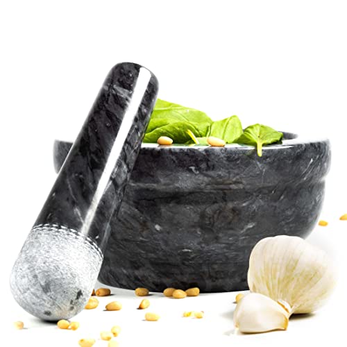 Coninx Mörser und Stößel Set - Anthrazit Naturstein Gewürz Mörser - Kräutermörser für die Zubereitung von Guacamole und Pesto - 15 cm x 8 cm Steinmörser mit Stößel - Tablettenmörser - Mörser XXL von Coninx