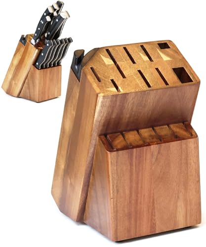 Coninx Universal-Messerblock mit integriertem Schärfer - Messerhalter aus Akazienholz mit 15 Schlitzen für Küchentheke, passend für Koch, Brot, Steakmesser und Scheren - Langlebiger, rutschfester von Coninx