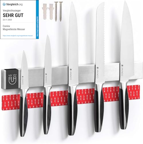 Coninx Magnetleiste Messer 40 cm – Magnetischer Messerhalter aus Edelstahl mit 1400 Gauss – Starke Haftkraft, ohne Bohren montierbar, rostfrei & hygienisch – Messerleiste für Küche von Coninx