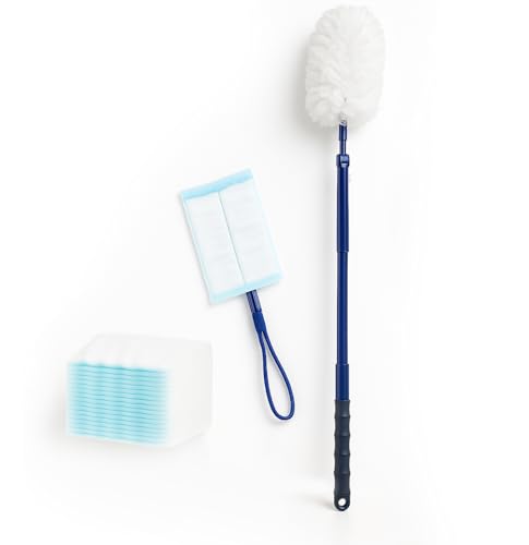 Conipa®- Staubwedel Teleskop (lang ausziehbar auf 89 cm) inkl. 20 x Mikrofaser Nachfüll-Wedel (waschbar) Staub, Spinnenweben & Schmutz - Staubwischer Spinnenwebenentferner & Staubentferner Haus & Auto von Conipa