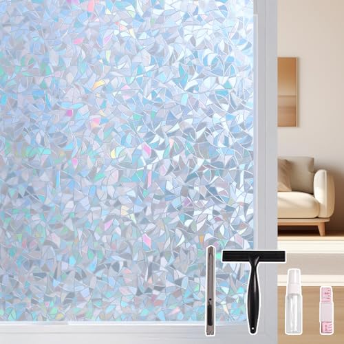 Conkov Fensterfolie Spiegelfolie mit Regenbogeneffekt, Elektrostatische Adsorption, Keine Klebeverbindung, Dekorfolie für Wohnzimmer Küche Büro, Silberne Halbmond-Backing, 44,5x400cm mit Werkzeug Conkov Fensterfolie Spiegelfolie mit Regenbogeneffekt, Elektrostatische Adsorption, Keine Klebeverbindung, Dekorfolie für Wohnzimmer Küche Büro, Silberne Halbmond-Backing, 44,5x400cm mit Werkzeug von Conkov