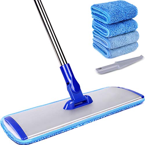 45,7 cm Conliwell Professioneller Mikrofaser-Mopp, 4 Wiederverwendbare waschbare Wischpads, Flacher Wischmopp mit Edelstahlgriff, Bodenreinigungssystem, Nass- und Staubwischen für Hartholz, Vinyl, von Conliwell