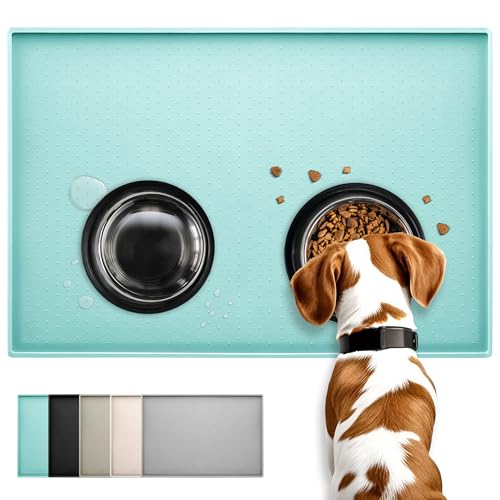 Conlun Hunde Futtermatte Katzen Futtermatte, Rutschfestes Design, 100% wasserdichte Haustierfutter Matte, erhöhter Rand,um EIN Auslaufen von Wasser oder Lebensmitteln zu vermeiden, spülmaschinenfest von Conlun