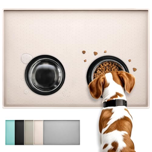 Conlun Hunde Futtermatte Katzen Futtermatte, Rutschfestes Design, 100% wasserdichte Haustierfutter Matte, erhöhter Rand,um EIN Auslaufen von Wasser oder Lebensmitteln zu vermeiden, spülmaschinenfest von Conlun