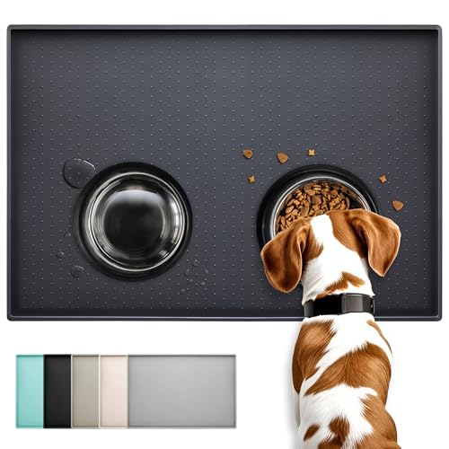 Conlun HundeFuttermatte Katzen Futtermatte, Rutschfestes Design, 100% wasserdichte Haustierfutter Matte, erhöhter Rand,um EIN Auslaufen von Wasser oder Lebensmitteln zu vermeiden, spülmaschinenfest von Conlun