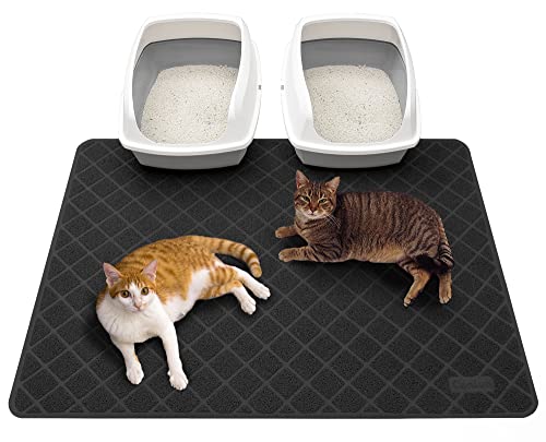 Conlun Katzenklo Matte Katzenstreu , 119 x 89 cm Vorleger, Gitter Netz Streukontrolle Design Unterleger, Wasserdichtes Urinbeständiges Material, Leicht zu Reinigen (Schwarz) von Conlun