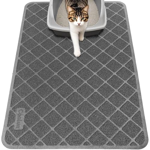 Conlun Katzenklo Matte Katzenstreu Matte, 61 x 43 cm Katzenklo Vorleger, Gitter Netz Streukontrolle Design Katzenklo Unterleger, Wasserdichtes Urinbeständiges Material, Leicht zu Reinigen (Grau) von Conlun