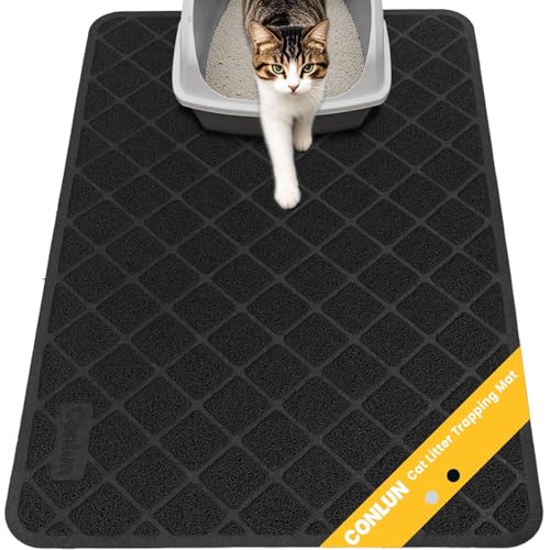Conlun Katzenklo Matte Katzenstreu Matte, 89 x 58 cm Katzenklo Vorleger, Gitter Netz Streukontrolle Design Katzenklo Unterleger, Wasserdichtes Urinbeständiges Material, Leicht zu Reinigen (Schwarz) von Conlun