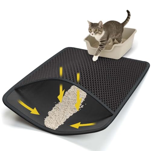 Conlun Katzenstreu Matte Katzenklo Matte 58x42 cm, Wabenförmiges Doppellagiges Design, Urin- und Wasserdichtes Material, Katzenklo Unterleger Schwarz von Conlun