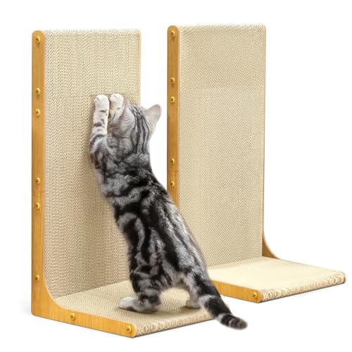 Conlun Kratzbrett für Katzen, 58 cm L-förmige Wandmontage, vertikale Kratzfläche, strapazierfähige Pappe zum Möbelschutz für Wohnungskatzen, Groß,Hellholz,2er-Pack Conlun Kratzbrett für Katzen, 58 cm L-förmige Wandmontage, vertikale Kratzfläche, strapazierfähige Pappe zum Möbelschutz für Wohnungskatzen, Groß,Hellholz,2er-Pack von Conlun