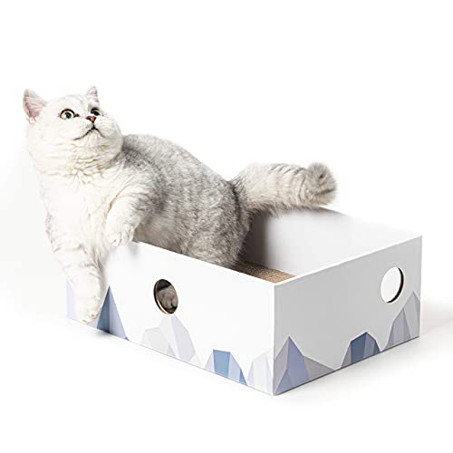 Conlun Kratzpads für Katzen Kratzbrett - Tragbare Katzenkratzbox mit Katzenkratzbrett - Robuste doppelseitige kratzpappe für Katzen und interaktives Lochdesign Kratzpappe für Katzen - Mittel - Weiß von Conlun