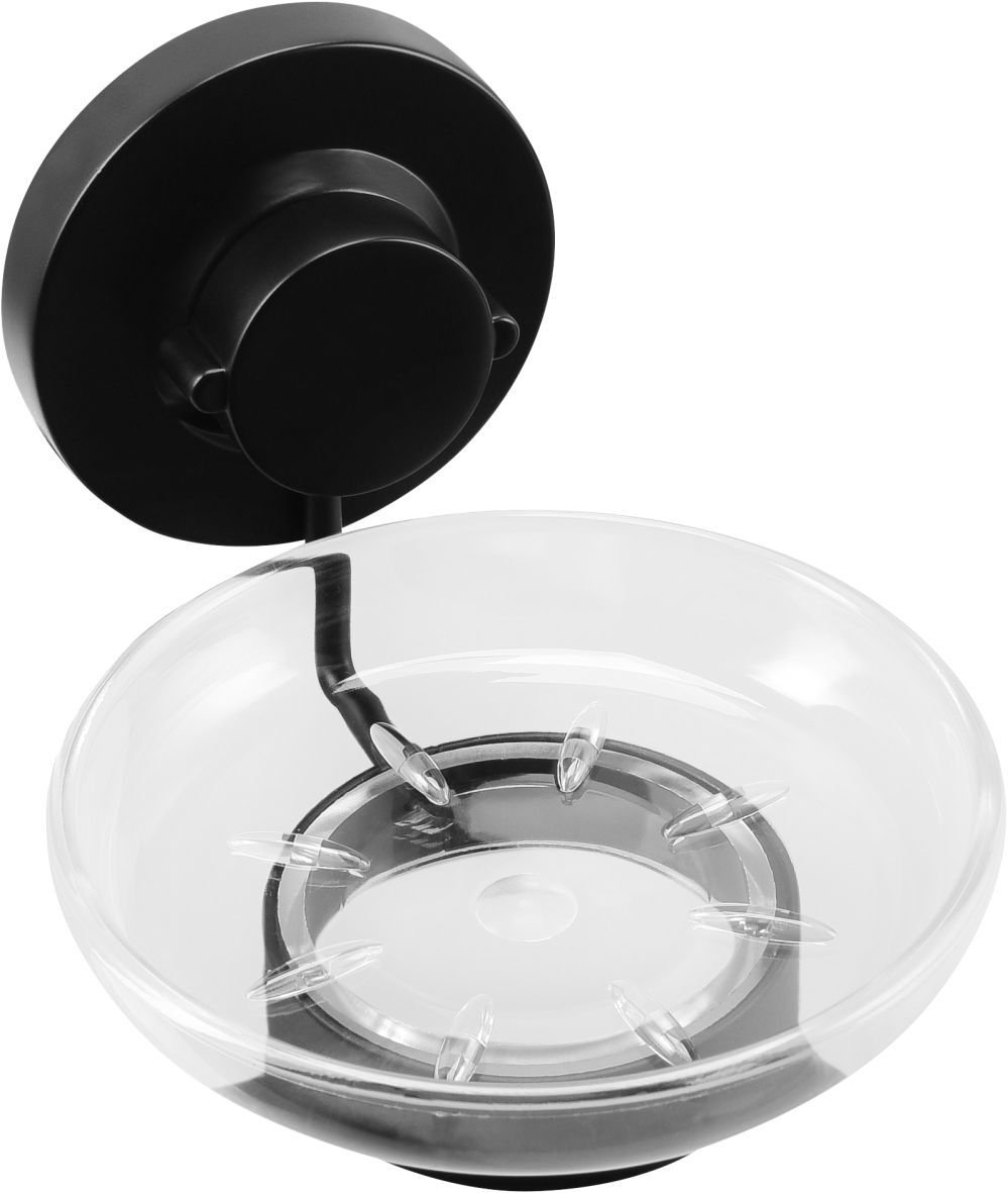 3in1 Seifenhalter Glas Stahl schwarz 110 x 132 x 102 mm von Conmetall - Celle