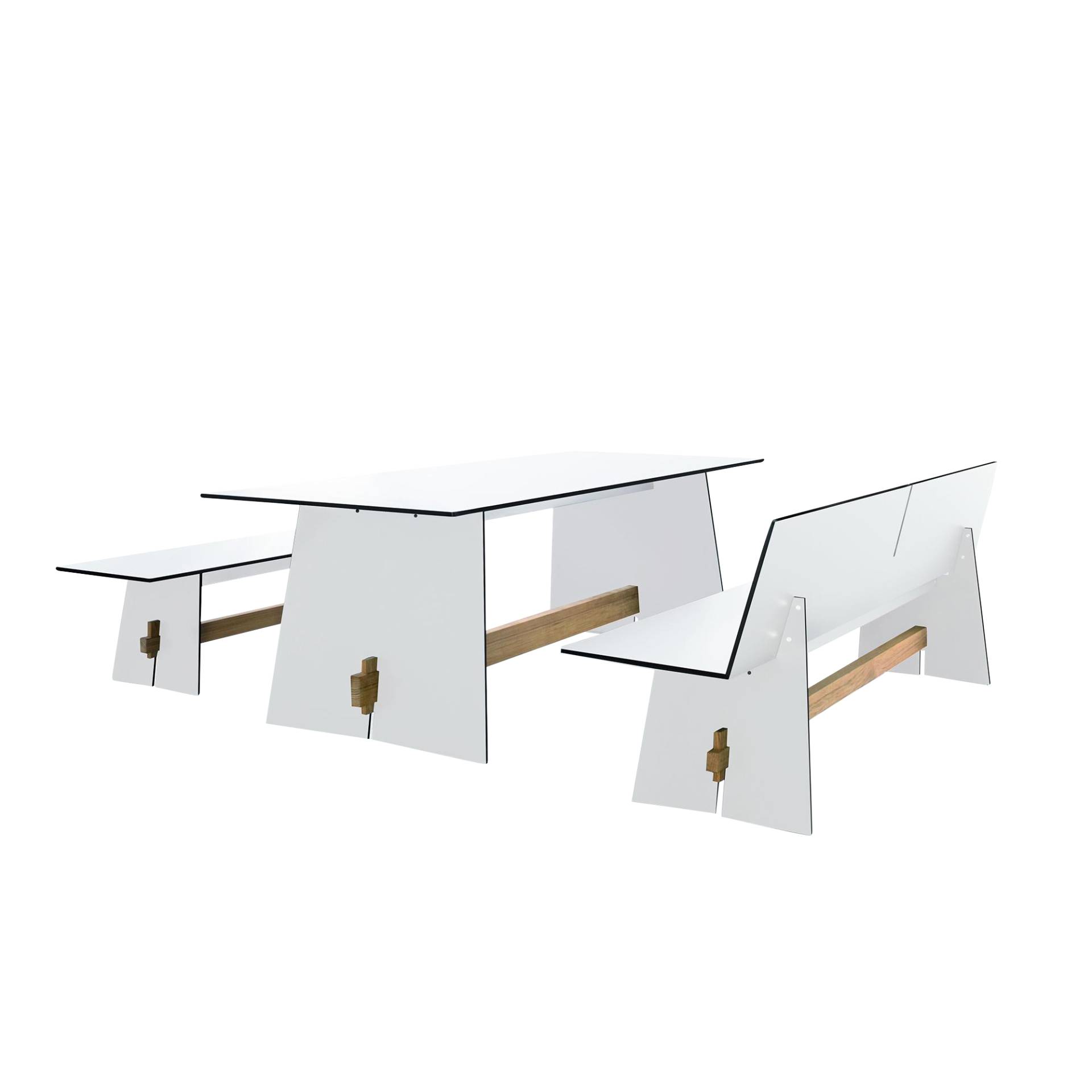 Conmoto - Tension Outdoor Set 2 - weiß/1 Tisch + 2 Bänke/(davon 1 Bank mit Rückenlehne)/Bänke H 42/76 x L 220 x B 45/57 cm/31kg/45kg/Tisch H 73 x L 22 von Conmoto