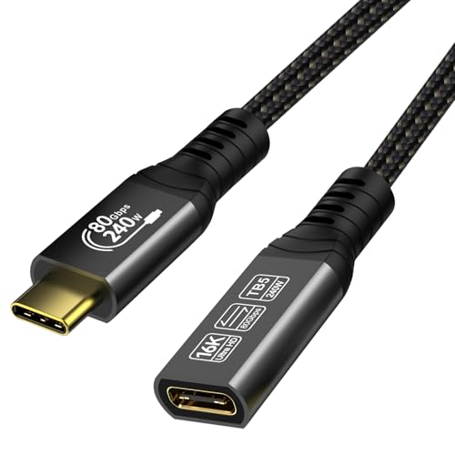 ConnBull Thunderbolt 5 Verlängerungskabel, 80Gbps USB C Kabel Stecker auf Buchse unterstützt 240W Ladung und 16K/ 8K Display, kompatibel mit Thunderbolt 4/3 Geräten, M4 MacBook Pro usw, 0,5m von ConnBull