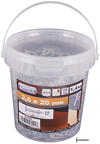 Connex Dachpappstifte 2,0 x 20 mm - 1400 g - Senkkopf - Verzinkt - Aufbewahrung in praktischem Eimer - Ideal für Dachpappe & Schiefernplatten / Breitkopfstifte / Dachpappennägel / Großpack / B30058 von Connex