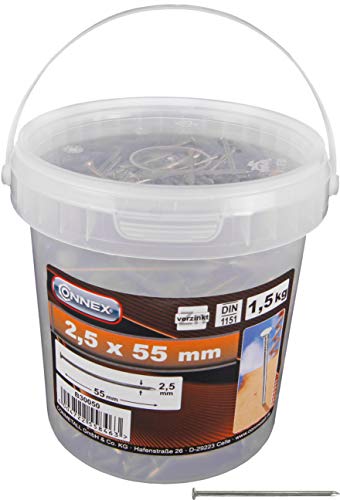 Connex Drahtstifte 2,5 x 55 mm - 1500 g - Senkkopf - Verzinkt - Aufbewahrung in praktischem Eimer - Für den universellen Einsatz / Stahlnägel / Drahtnägel / Nagel-Sortiment / Großpack / B30050 Connex Drahtstifte 2,5 x 55 mm - 1500 g - Senkkopf - Verzinkt - Aufbewahrung in praktischem Eimer - Für den universellen Einsatz / Stahlnägel / Drahtnägel / Nagel-Sortiment / Großpack / B30050 von Connex