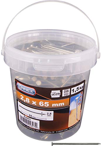Connex Drahtstifte 2,8 x 65 mm - 1500 g - Senkkopf - Verzinkt - Aufbewahrung in praktischem Eimer - Für den universellen Einsatz / Stahlnägel / Drahtnägel / Nagel-Sortiment / Großpack / B30051 Connex Drahtstifte 2,8 x 65 mm - 1500 g - Senkkopf - Verzinkt - Aufbewahrung in praktischem Eimer - Für den universellen Einsatz / Stahlnägel / Drahtnägel / Nagel-Sortiment / Großpack / B30051 von Connex