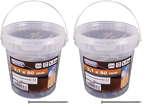 Connex Drahtstifte 3,1 x 80 mm - 1500 g - Senkkopf - Verzinkt - Aufbewahrung in praktischem Eimer - Für den universellen Einsatz/Stahlnägel/Drahtnägel/Nagel-Sortiment/Großpack / B30052 Connex Drahtstifte 3,1 x 80 mm - 1500 g - Senkkopf - Verzinkt - Aufbewahrung in praktischem Eimer - Für den universellen Einsatz/Stahlnägel/Drahtnägel/Nagel-Sortiment/Großpack / B30052 von Connex