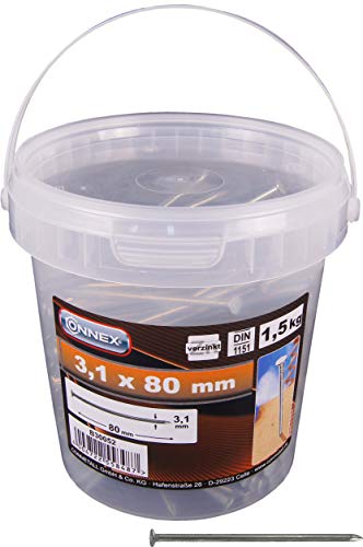 Connex Drahtstifte 3,1 x 80 mm - 1500 g - Senkkopf - Verzinkt - Aufbewahrung in praktischem Eimer - Für den universellen Einsatz / Stahlnägel / Drahtnägel / Nagel-Sortiment / Großpack / B30052 Connex Drahtstifte 3,1 x 80 mm - 1500 g - Senkkopf - Verzinkt - Aufbewahrung in praktischem Eimer - Für den universellen Einsatz / Stahlnägel / Drahtnägel / Nagel-Sortiment / Großpack / B30052 von Connex