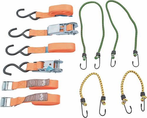 Connex Ladungssicherungs-Set 8-teilig - Vier Zurrgurte & vier Gepäckspanner - Mit wiederverwendbarer Tasche - Aus Polyester & Polypropylen / Spanngurt / Ratschengurt / Spanngummi / DY270644 von Connex
