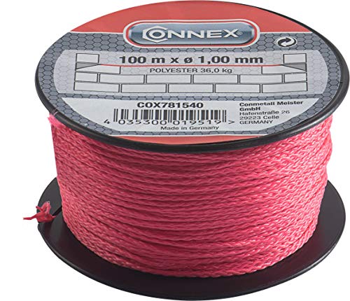 Connex Maurerschnur pink - 100 m Länge - Ø 1,0 mm - Polyester - Knotenfest - Reißfest & Belastbar - Auf Spule / Richtschnur / Bauschnur / Lotschnur / Pflasterschnur / COX781540 von Connex