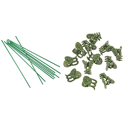 Connex Rankstäbe 5 mm x 500 mm 10 Stück/Pflanzstäbe & Orchideen-Clips - Praktisches Set mit 12 Stück - Zur einfachen Befestigung von Orchideen - Mit dekorativem Blumenmuster - Grün, 10x2x16 cm von Connex